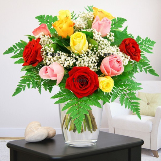 Send a bouquet of multicoloured roses by courier.