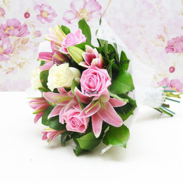 Send bouquet of roses and lilies - Fiona