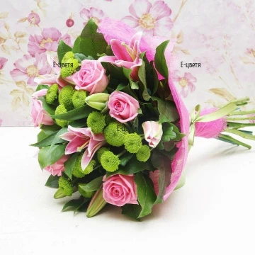 Romantic and modern bouquet, incomparable with classic concepts of gesture and gift, impresses with colors and composition