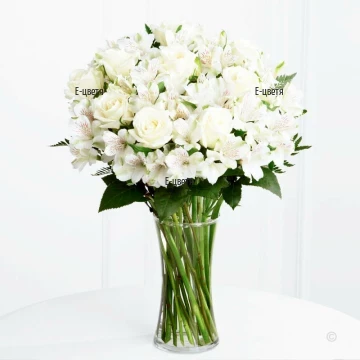 Поръчка на цветя онлайн - бял букет от рози