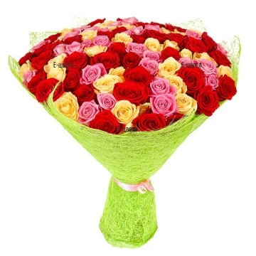 Доставка на букет от 101 разноцветни рози