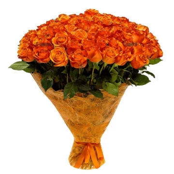 Send a bouquet of 101 orange roses by courier