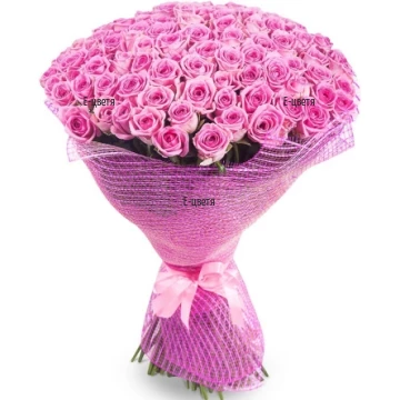 Very surprising gift for the Lady of your heart. Lovely of 101 pink roses, wrapped in fancy paper.