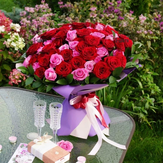 101 pink and red roses delivery to Bulgaria