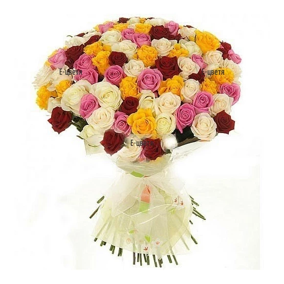 Send enormous bouquet of 101 colourful roses by courier.