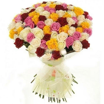 Send enormous bouquet of 101 colourful roses by courier.