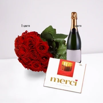 Fragrant serenade of romantic roses, sparkling wine and chocolate luxury, served by the various flavors of Merci chocolates.