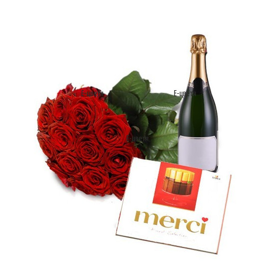 Send a romantic gift of flowers, chocolates and sparkling wine