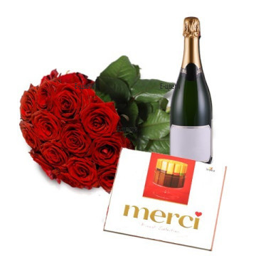 Send a romantic gift of flowers, chocolates and sparkling wine