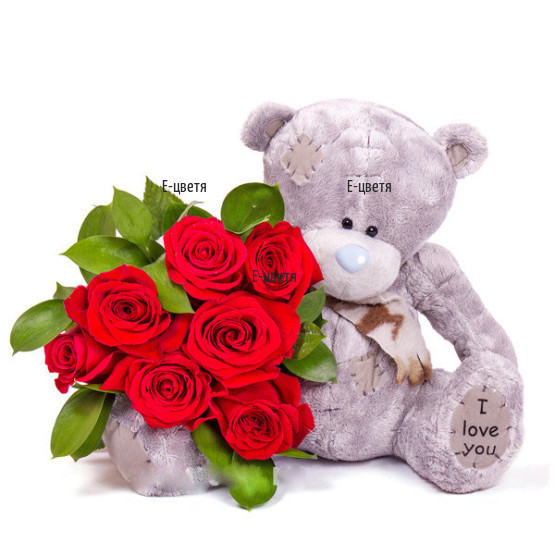 Online order - send a bouquet of roses and a Teddy Bear