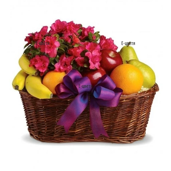 Поръчка на кошница с плодове и цвете в саксия