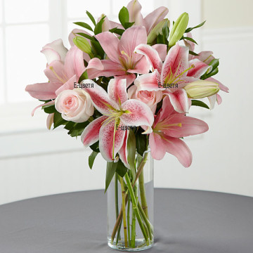 An order and flower delivery - a bouquet of lilies - Satin