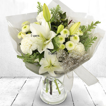Beautiful, elegant, unique mix of various flowers and greenery. Perfect gift for the coming holidays