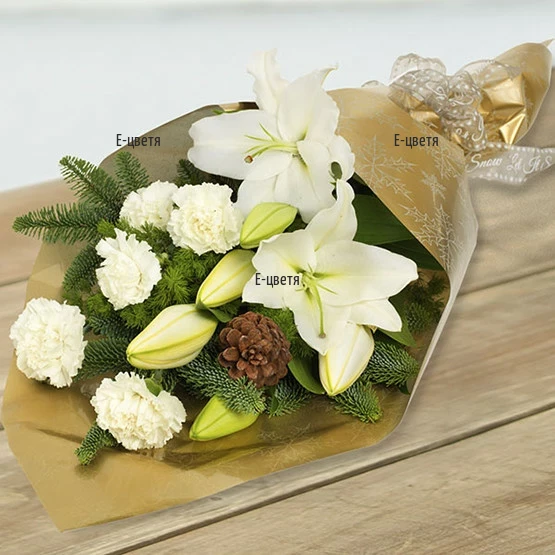 Sena a bouquet of white lilies for the Christmas
