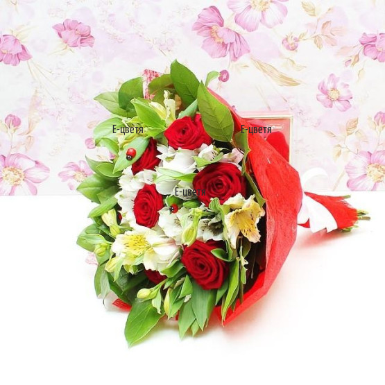 Send bouquet of alstroemerias and roses by courier