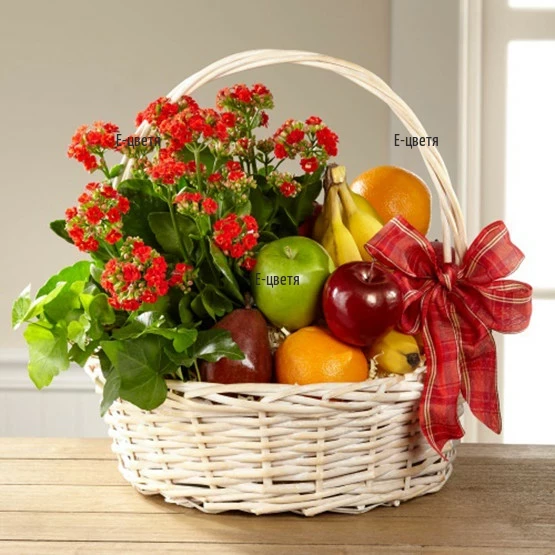 Send a basket with fruits and kalanchoe in a pot