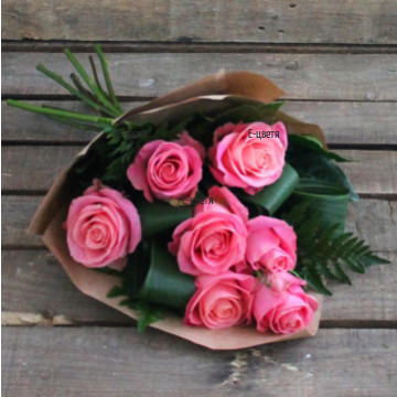 The beauty of the roses is combined with the tenderness of the pink colour. We offer one classical, tender bouquet of pink roses and fresh greenery, and original wrapping.