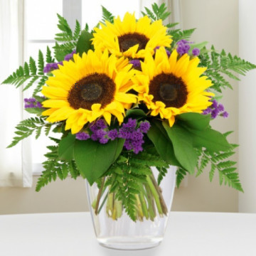 Send a bouquet of sunflowers and statice