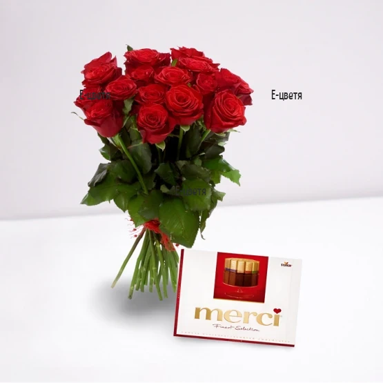 Send a bouquet of roses and Merci chocolates.