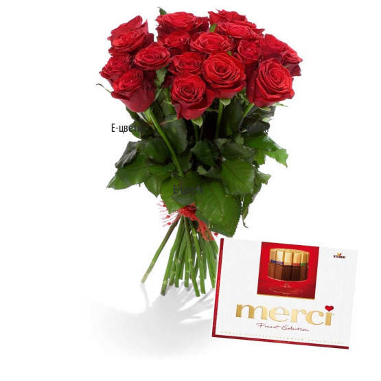 Send a bouquet of roses and Merci chocolates.