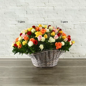Send a basket with 101 colourful roses