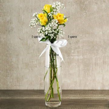 Classic is classic! Three yellow roses and delicate gypsophila.