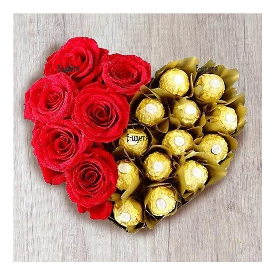 Send to Bulgaria Heart of roses and Ferrero Rocher