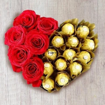 Send to Bulgaria Heart of roses and Ferrero Rocher