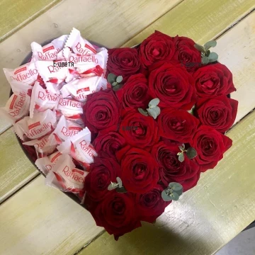 Send to Bulgaria arrangement of roses and Raffaello