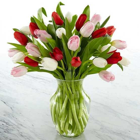 Spring bouquet of colourful tulips.