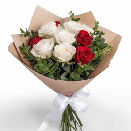 Delivery of bouquet of white and red roses in Sofia Bulgaria