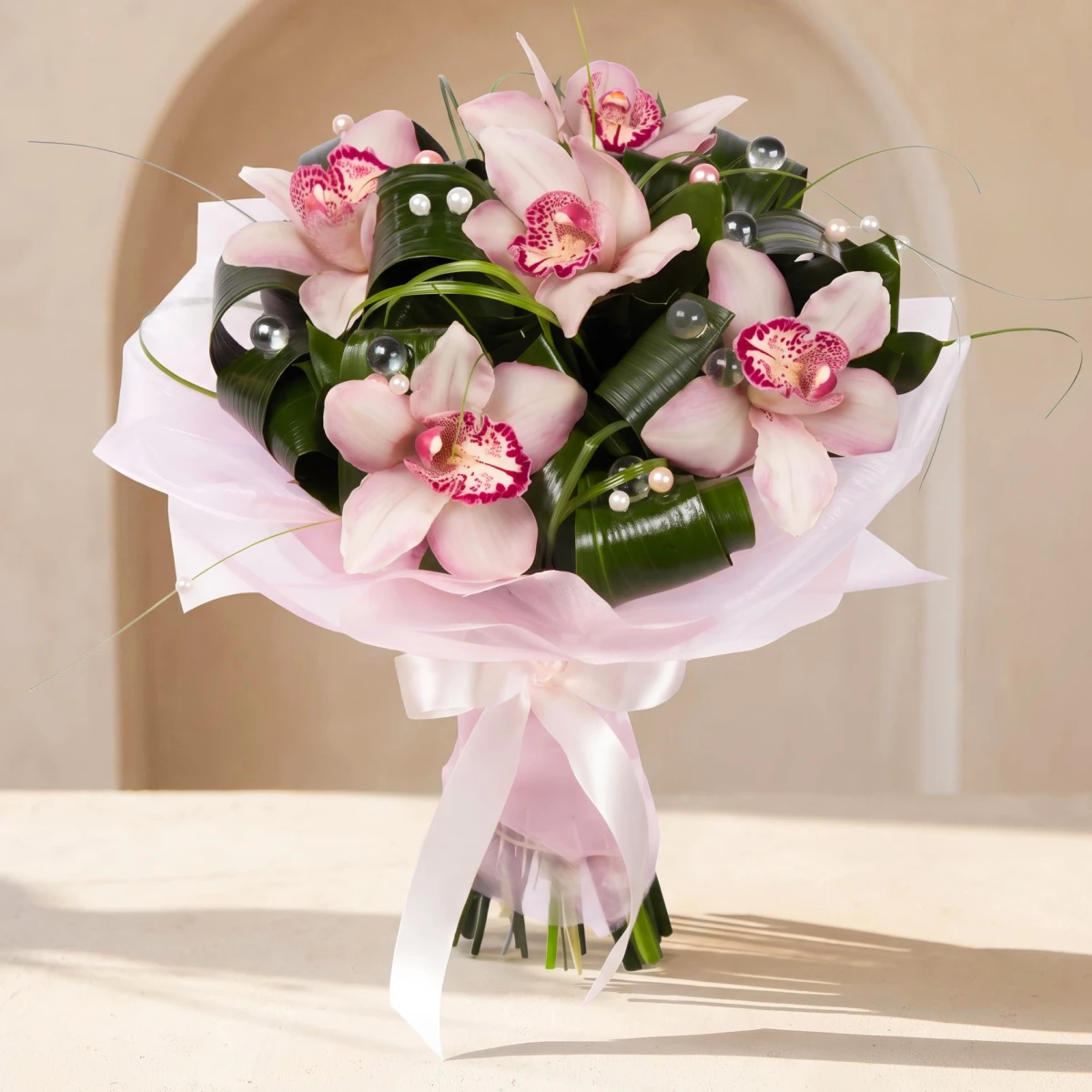 Bouquet of 5 Pink Cymbidium Orchids for Any Occasion