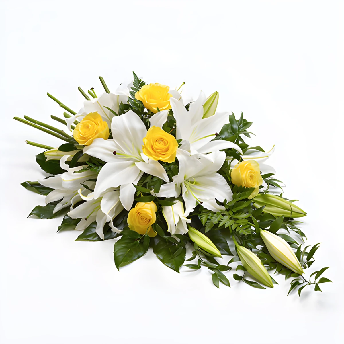 Send funeral arrangement of flowers by courier.