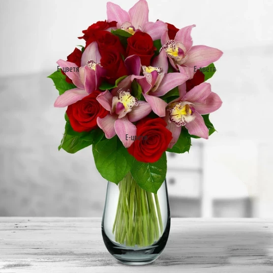 Romantic bouquet of orchids and roses