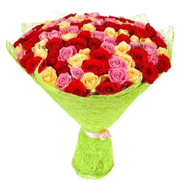 Send a bouquet of 101 colourful roses.
