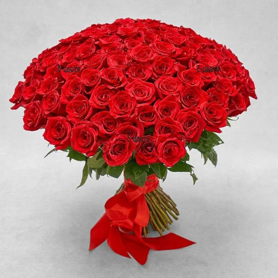 Send a bouquet of 101 red roses by courier