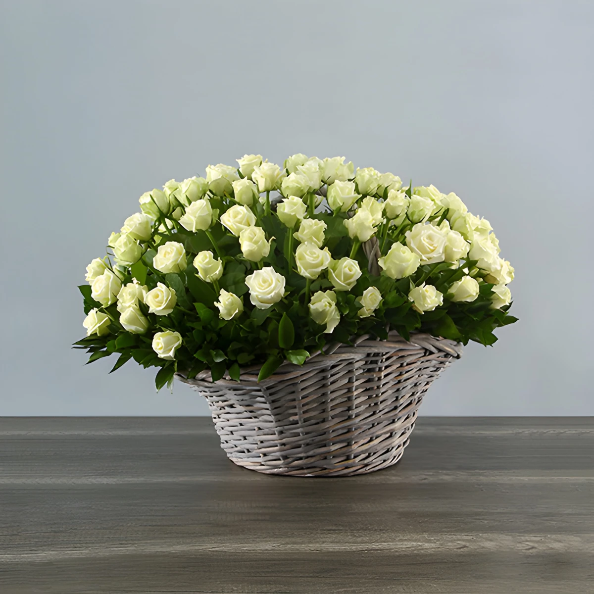 Send 101 white roses in a basket to Sofia