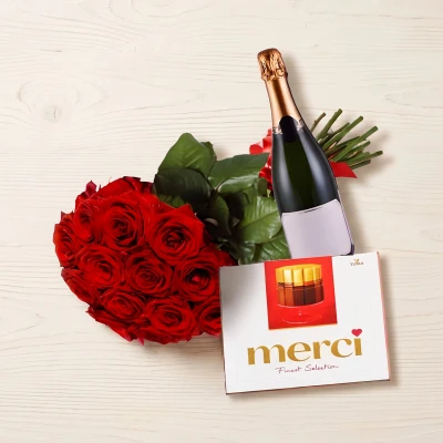Send a romantic gift of flowers, chocolates and sparkling wine