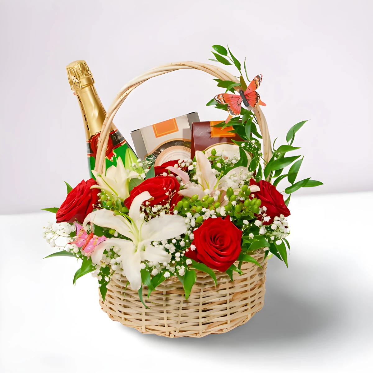 Send a basket with gifts and flowers.
