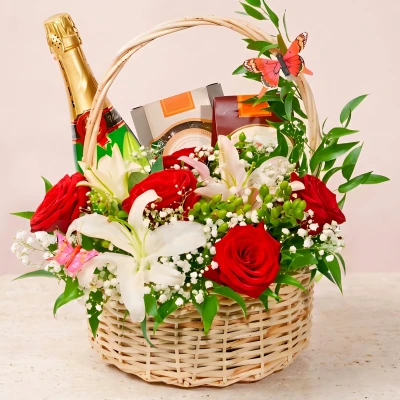 Send a basket with gifts and flowers.