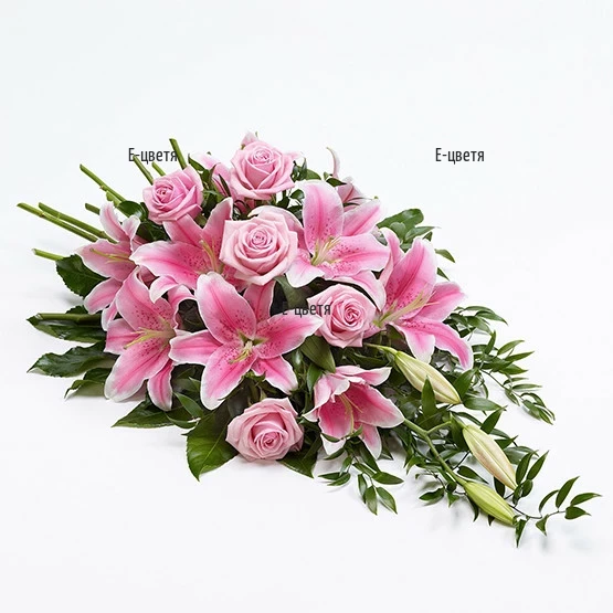 An online order and delivery of funeral flowers by courier.