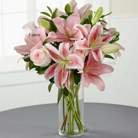 An order and flower delivery - a bouquet of lilies - Satin