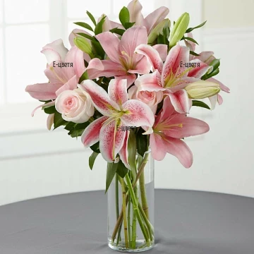 An order and flower delivery - a bouquet of lilies - Satin