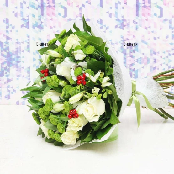 A large bouquet of chrysanthemums and alstroemeria