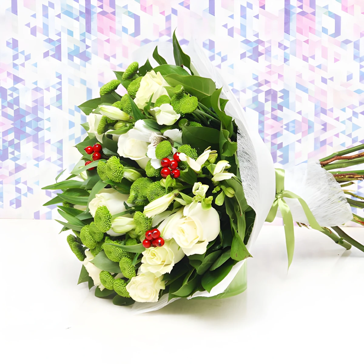 A large bouquet of chrysanthemums and alstroemeria
