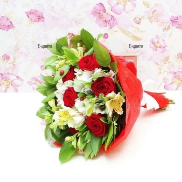 Send bouquet of alstroemerias and roses by courier