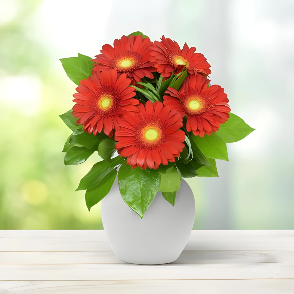 Order a bouquet of red gerberas and greens