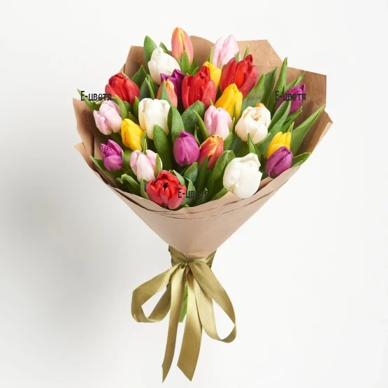 Spring bouquet of colourful tulips.