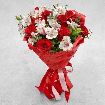 A tender bouquet of roses and alstroemeria