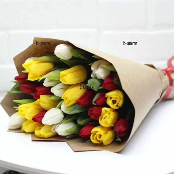 Spring bouquet of colourful tulips.